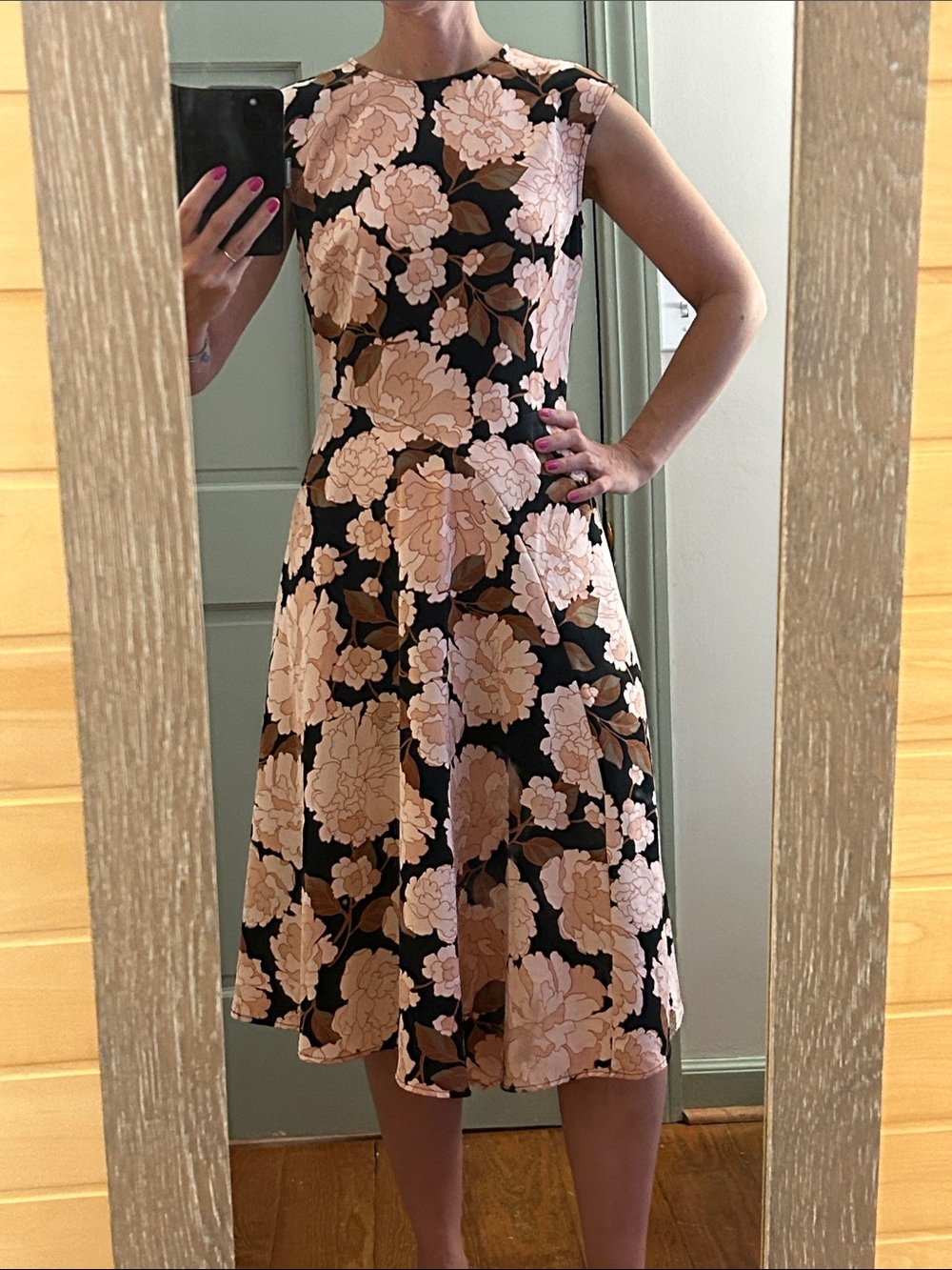 Who What Wear Black Midi Dress with Blush Floral Print
